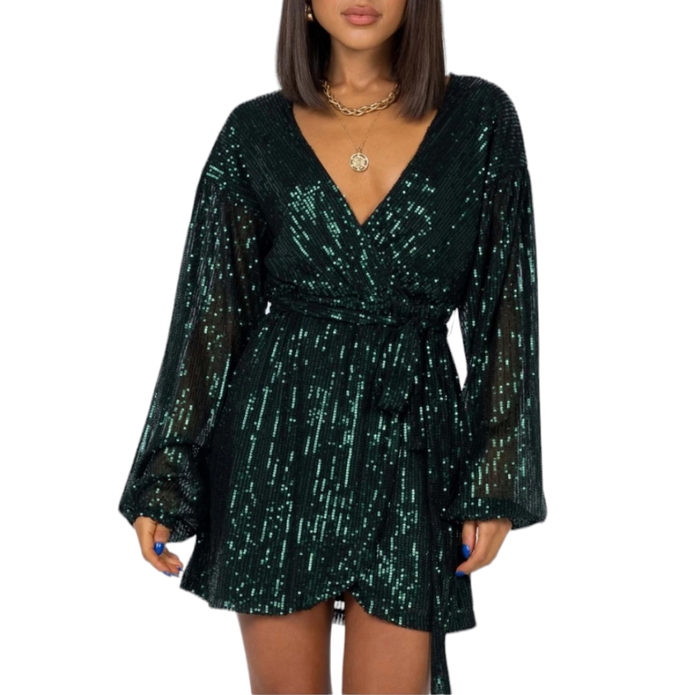 Princess Polly Womens Dancing Queen Sequin Wrap Mini Dress  Green Cocktail Sz‎ 2
